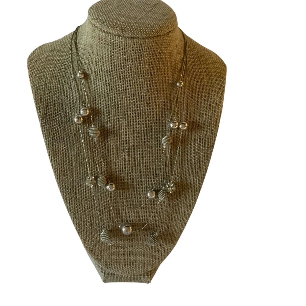 Charter Club Silver Tone Crystal & Bead Illusion Necklace Jewelry